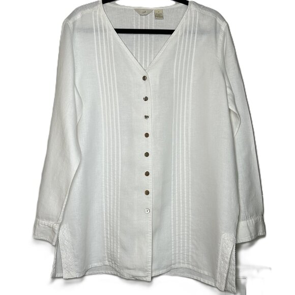 J. Jill 100% Linen Long Sleeves Button Up Pintuck Lace Tunic Medium Women's - Picture 2 of 10